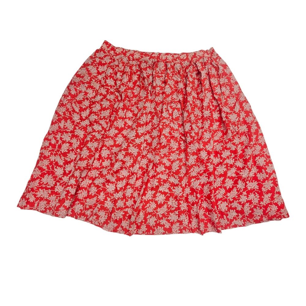 Vintage 90s CHAUS Floral A Line Midi Skirt Red Large Cottage Country Peasant